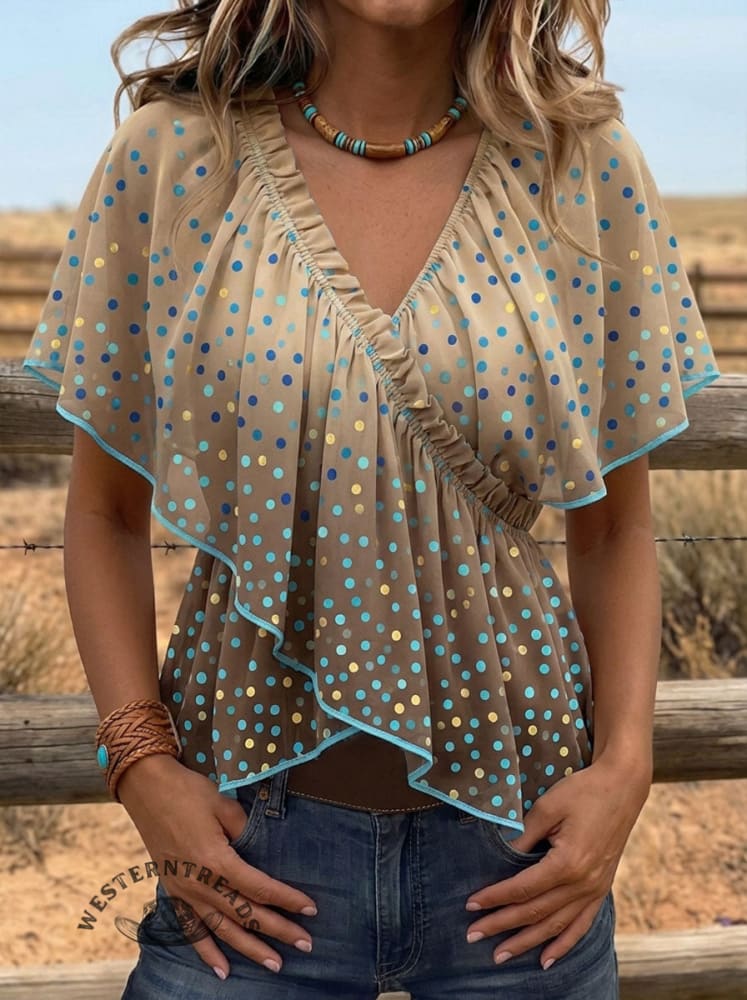 Vintage Polka Dot Art Print Comfortable Summer Fabrics Casual Shirt