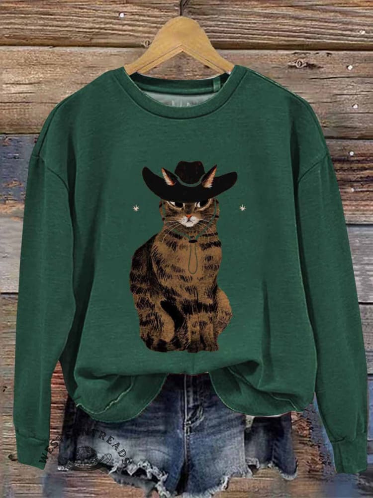 Vintage Western Art Print Casual Cotton Sweatshirt