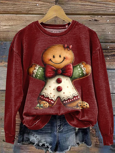 Christmas Art Print Casual Cotton Sweatshirt