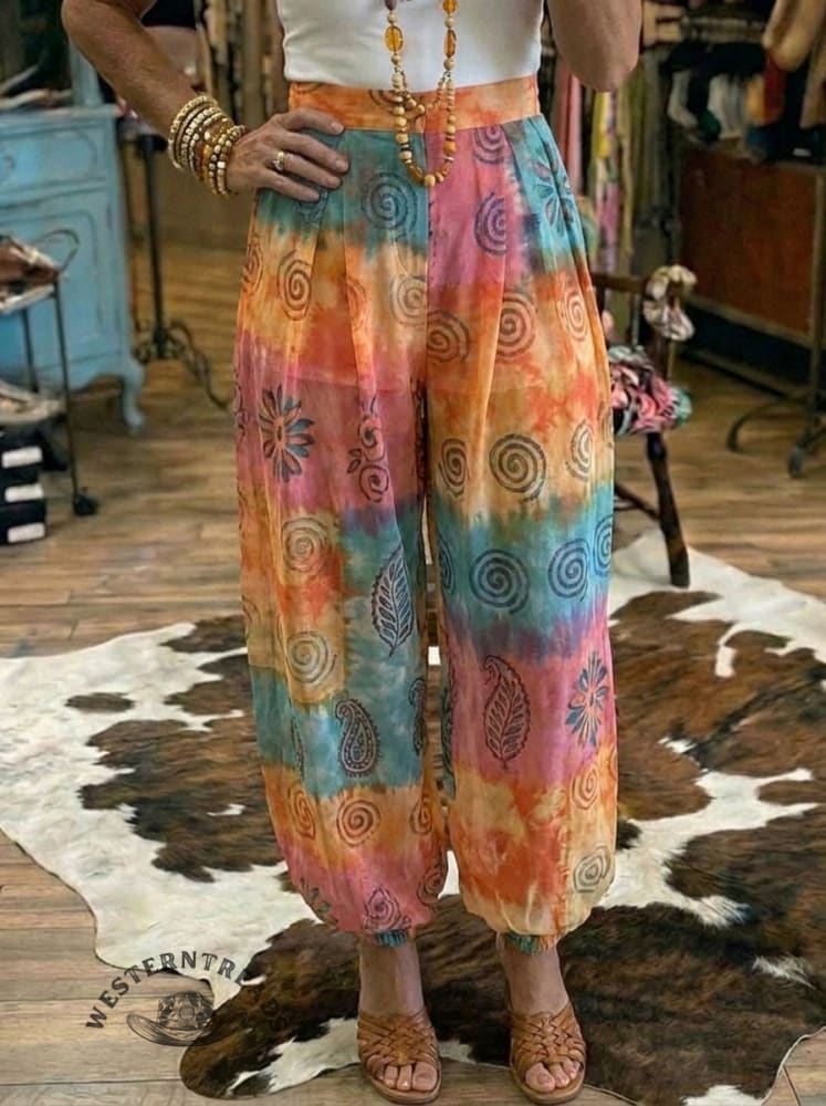 Women's Art Print Relaxed Sheer Balloon Pants