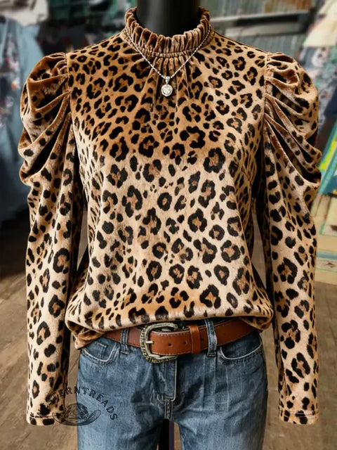 Women's Leopard Art Print Casual Velvet Top