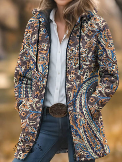 Paisley Print Unisex Plush Thick Long-sleeved Cardigan Coat