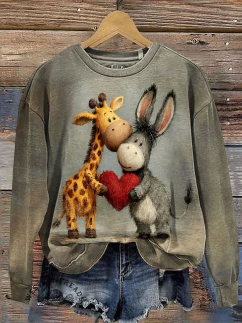 Donkey Art Print Casual Cotton Sweatshirt