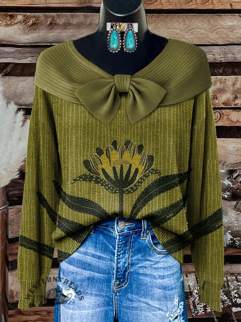 Women's retro flower Print Casual Sweater