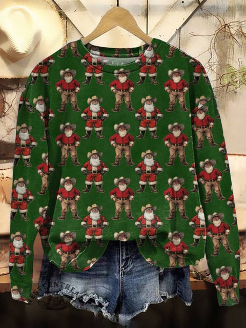 Western Christmas Print Casual Cotton Sweatshirt