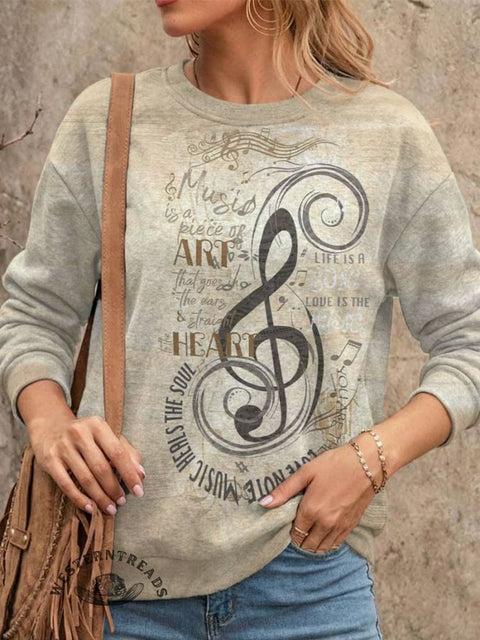 Music Print Casual Cotton Sweatshirt