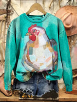 Vintage Western Chicken Art Print Sweatshirt