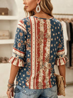 Women's Vintage American Flag Print Patchwork Casual Shirt