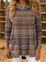 Vintage Aztec Print Casual Knitted Hoodie Sweater