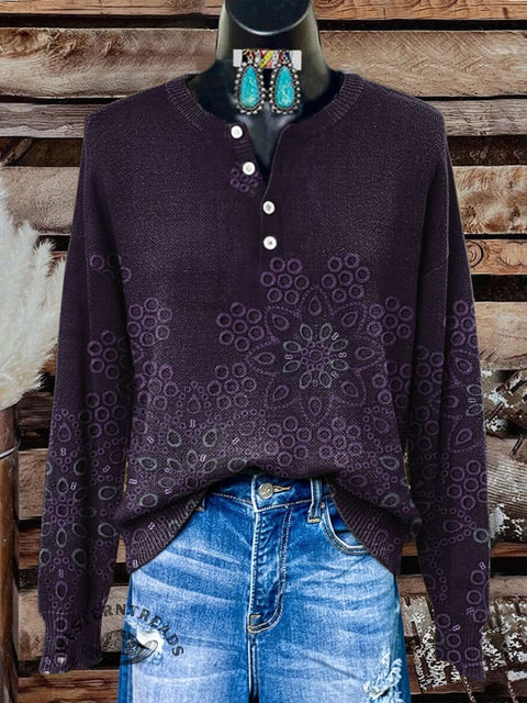 Retro Floral Print Buttoned Cardigan Sweater