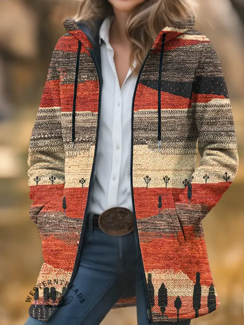 Retro Autumn Scenery Unisex Plush Thick Long-sleeved Cardigan Coat