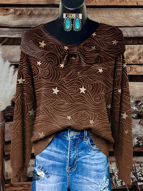 Retro Floral Stars Print Buttoned Cardigan Sweater