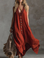 Women's Solid Color Sleeveless Cotton And Linen Tank Dress