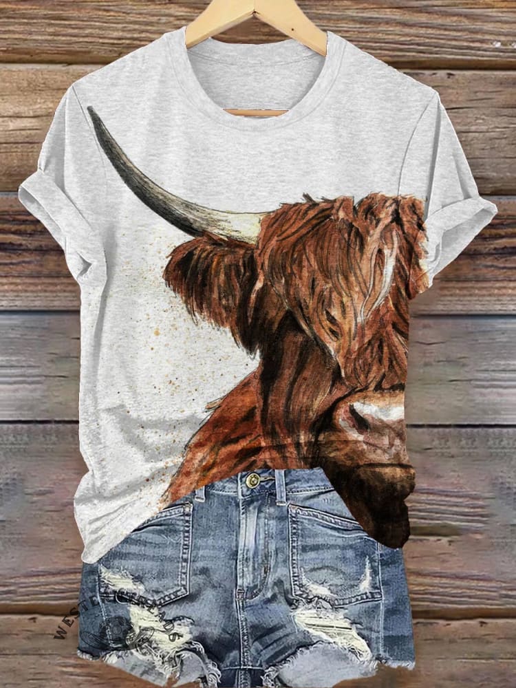 Cow Art Print Casual T-shirt