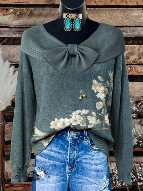 Women's Retro Flower Print Casual Cotton Shirt