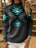 Women's Vintage Aztec Print Casual Turtleneck Sweater