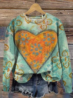 Valentine's Day Vintage Heart Art Print Casual Cotton Sweatshirt