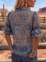Vintage Art Print Comfortable Summer Fabrics Puff Sleeve Casual Shirt