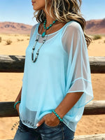 Women's Vintage Patchwork Chiffon Tank Top Two-piece Set Casual Shirt