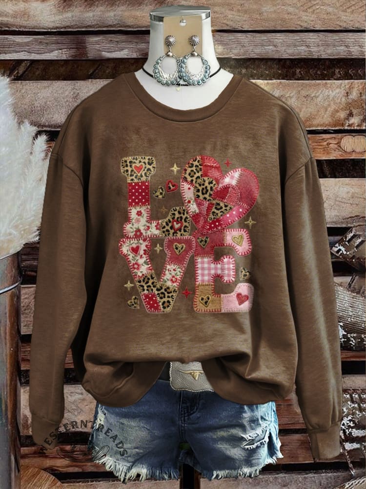 Vintage Valentine's Day Pattern Casual Cotton Sweatshirt