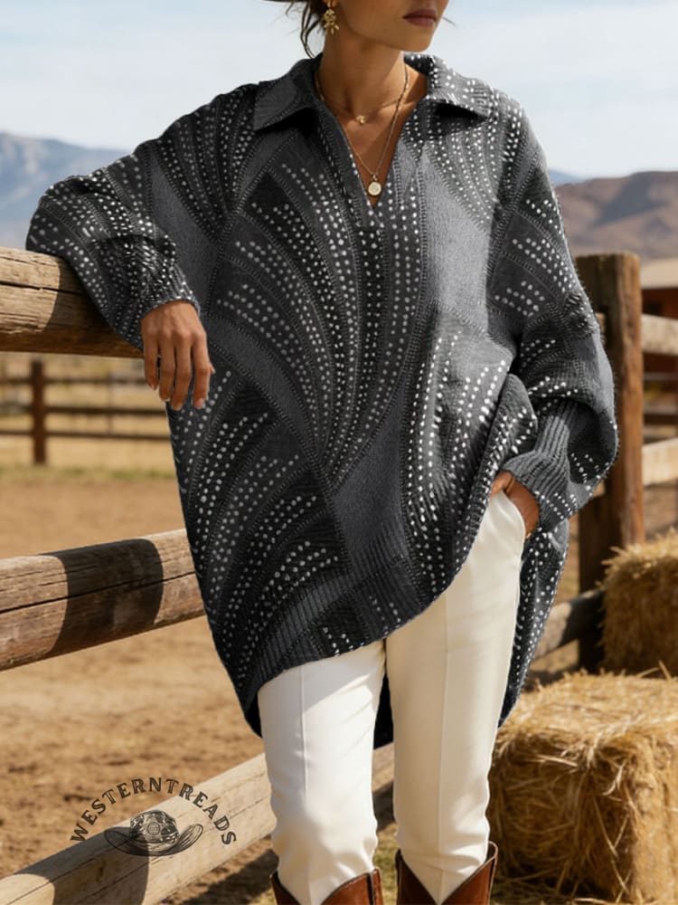 Vintage Abstract Pattern Casual Lapel Sweater