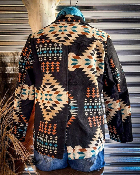 Aztec Art Print Casual Coat