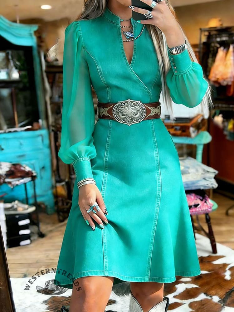 Women's Organza Patchwork Denim Dress