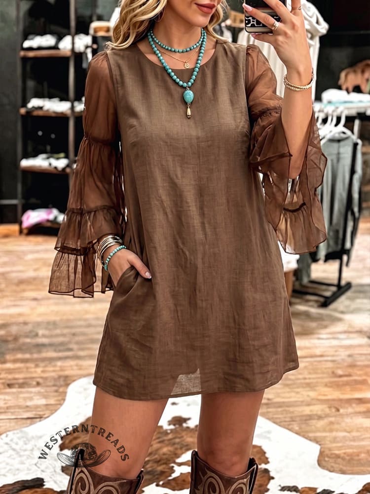 Women's Vintage V-neck Patchwork Chiffon Dress