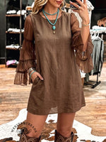 Women's Vintage V-neck Patchwork Chiffon Dress