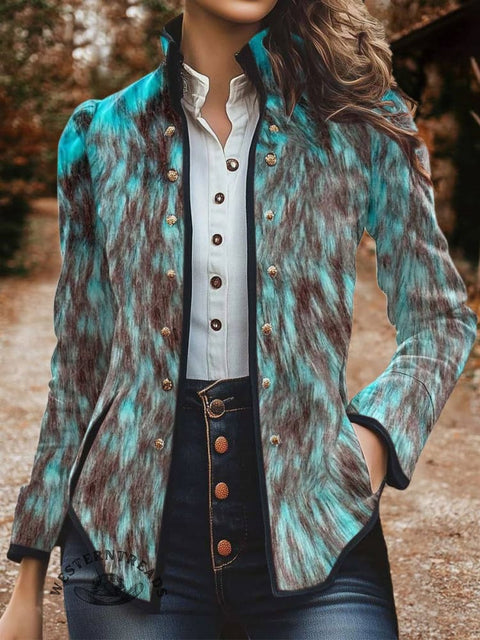 Women's Turquoise Print Casual Jacket