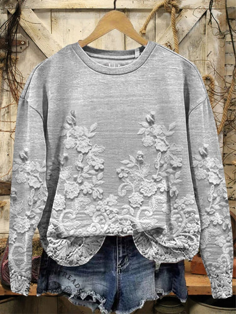Floral Art Print Casual Cotton Sweatshirt