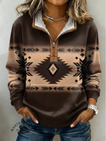 Aztec Print Casual Half-zip Cotton Sweatshirt