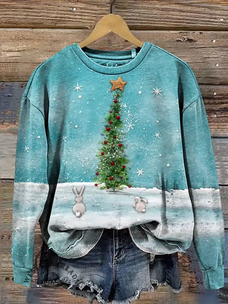 Vintage Christmas Print Casual Cotton Sweatshirt