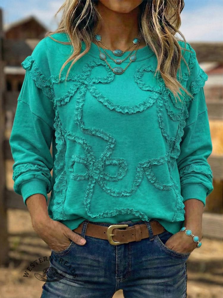 Vintage Embroidered Bow Sweatshirt