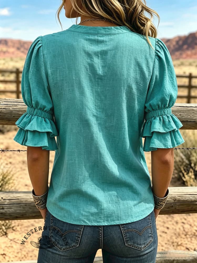 Women's Vintage Ruffle Lace Patchwork Casual Shirt