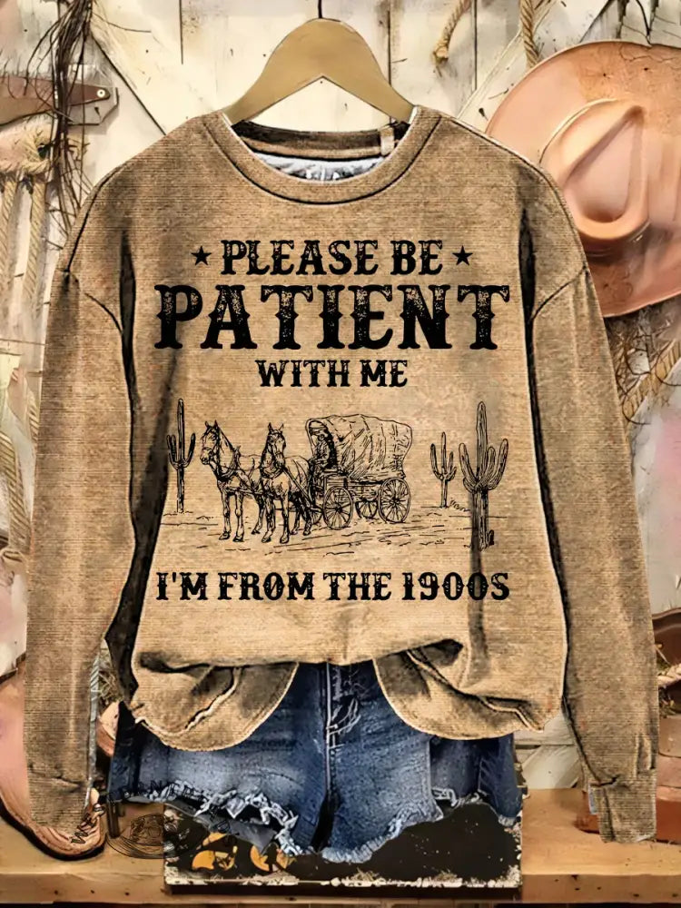 Retro Western Print Casual Cotton Sweatshirt