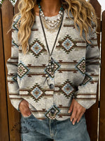 Western Aztec Print Buttoned Cardigan Sweater