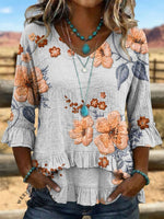 Vintage Art Patchwork Irregular Ruffles Shirt