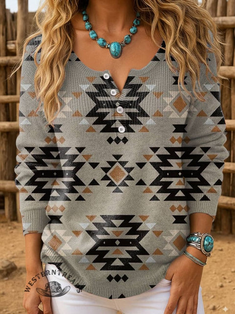 Aztec Print Buttoned Cardigan Sweater