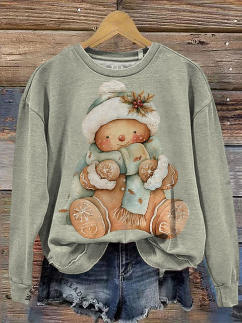 Christmas Art Print Casual Cotton Sweatshirt