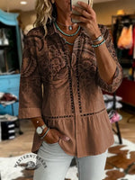 Women's Retro Floral Casual Hollow-out Shirt