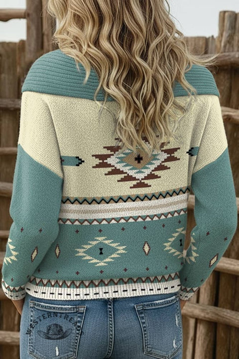 Women's Aztec Print Casual Cotton Sweater