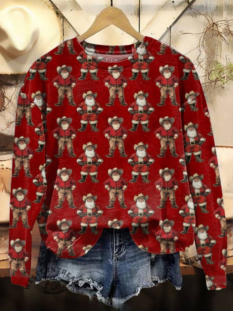 Western Christmas Print Casual Cotton Sweatshirt
