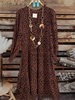 Vintage Contrast Western Style Cotton And Linen Midi Dress