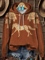 Retro Horse Floral Print Cotton Casual Hoodie Sweatshirt