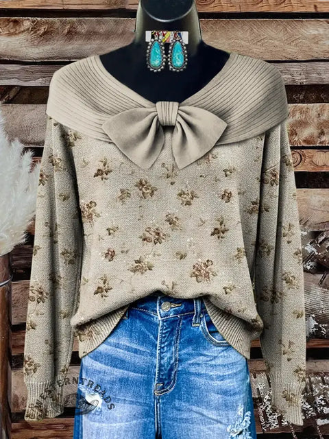 Retro Floral Art Print Buttoned Cardigan Sweater