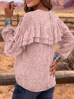Boho Pink Tie-Neck Chiffon Top