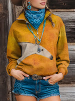 Vintage Print Casual Long Sleeve Zip Sweatshirt