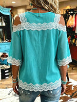 Women's Vintage Off-shoulder Patchwork Lace Chiffon Casual Shirt