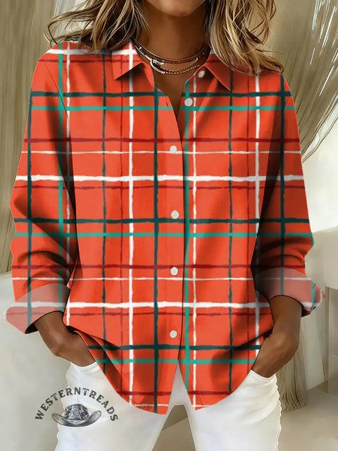 Women's Color plaid Print Casual Cotton Shirt
